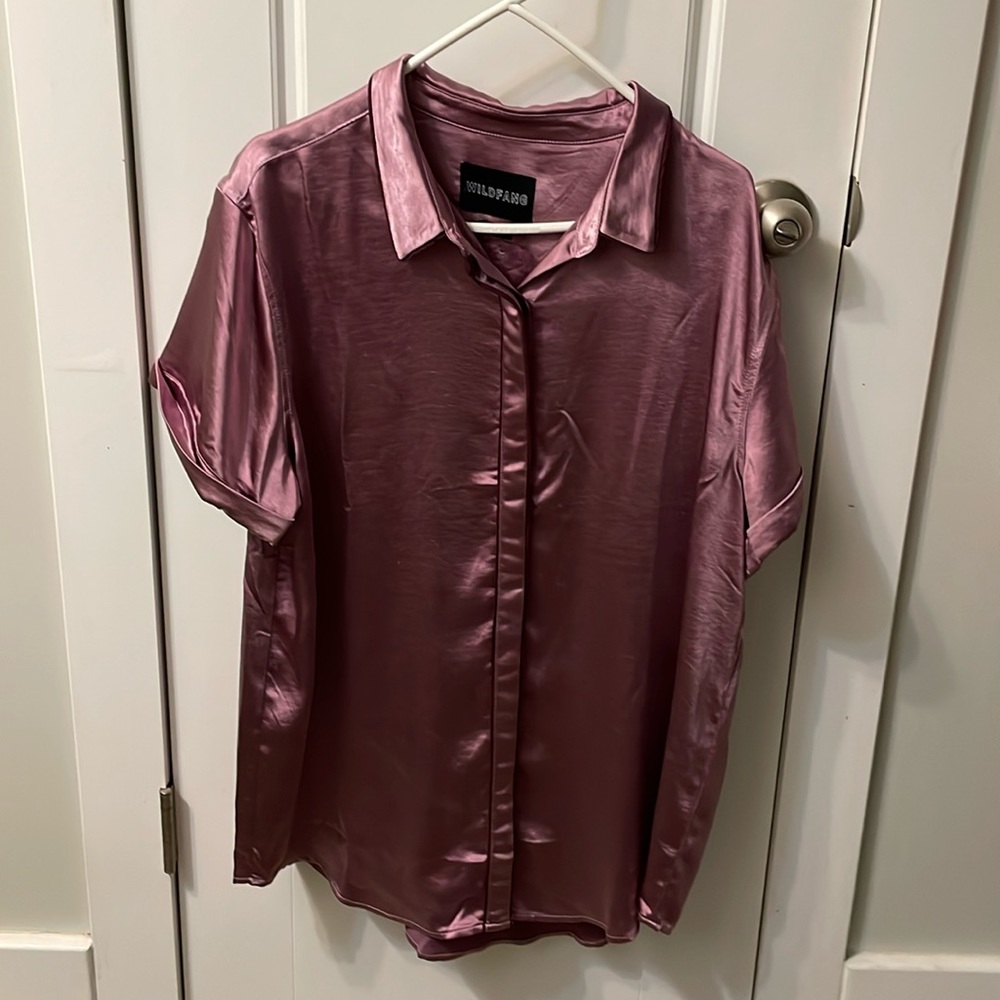 Empower Satin Short-Sleeve Button-up from Wildfang
